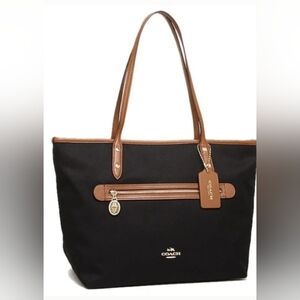 Coach Sawyer Designer Black Nylon Canvas and Brown Leather Lining Tote Purse Bag